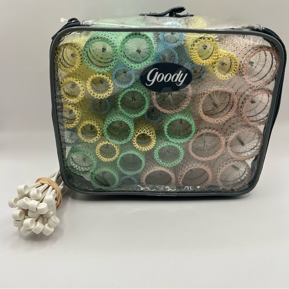 VTG Goody Pastel Spiral Wire Brush Mesh Hair Rollers 35 Curlers with Picks Case